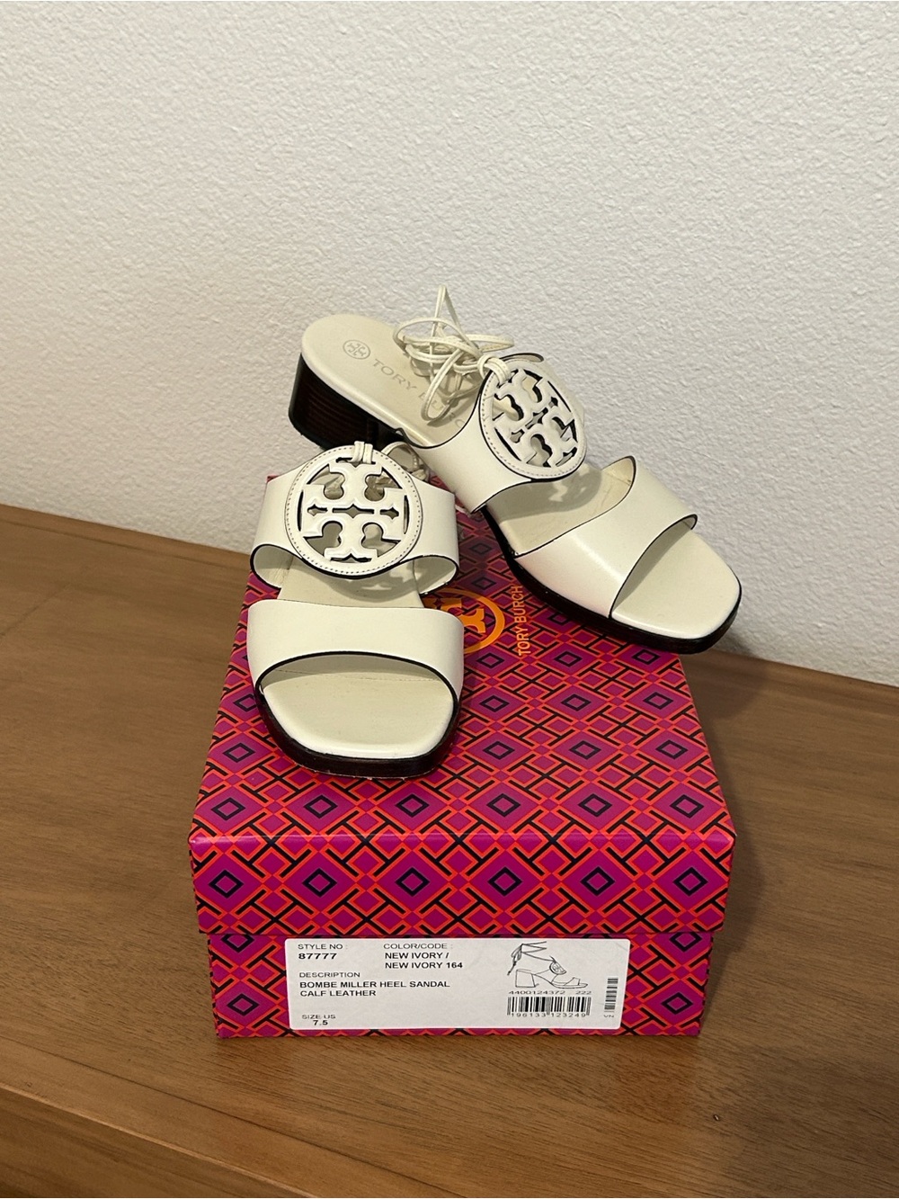Tory Burch Bombe Miller White Leather Strap Sandals